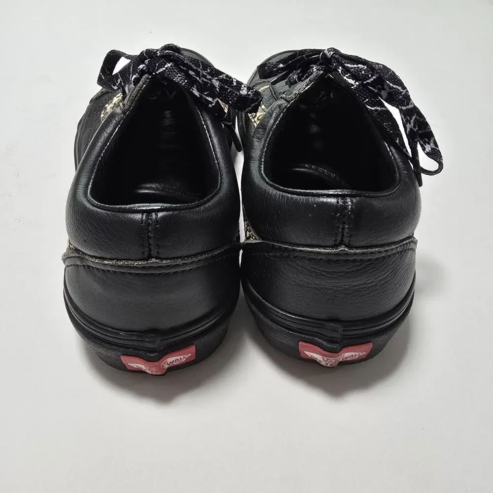 Women’s Vans Off The Wall Skate Shoes Leather‎ Leopard Print Black Size 8.5